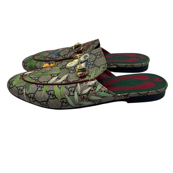Gucci Princetown Tian GG Canvas Horsebit Mules Floral Bird Slip-On Designer 39.5 - Picture 2 of 12